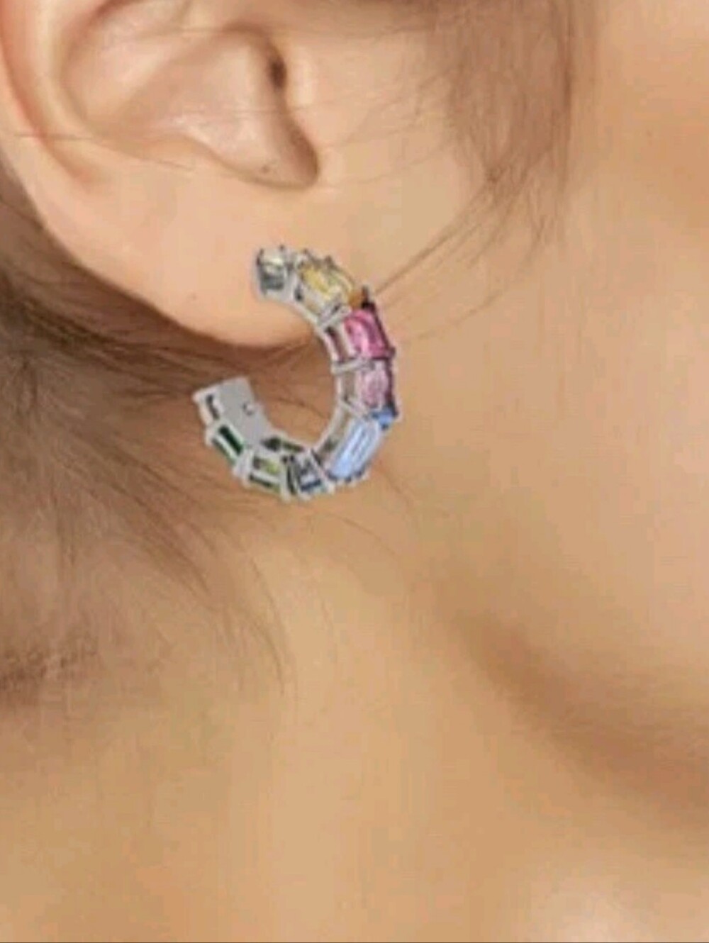 Kurt‎ Geiger Multicolor Crystal Crescent Hoop Earrings